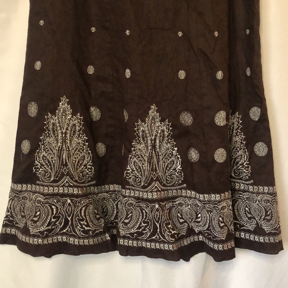 NYGARD COLLECTION vintage brown and white 100% linen long skirt. Size 10. - Picture 3 of 10